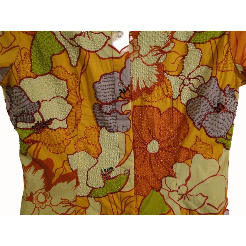 Globe Trotter Bali Top Skirt Set XL L Orange Beaded Snap Ruffle Rayon 2pc Boho - Picture 9 of 13